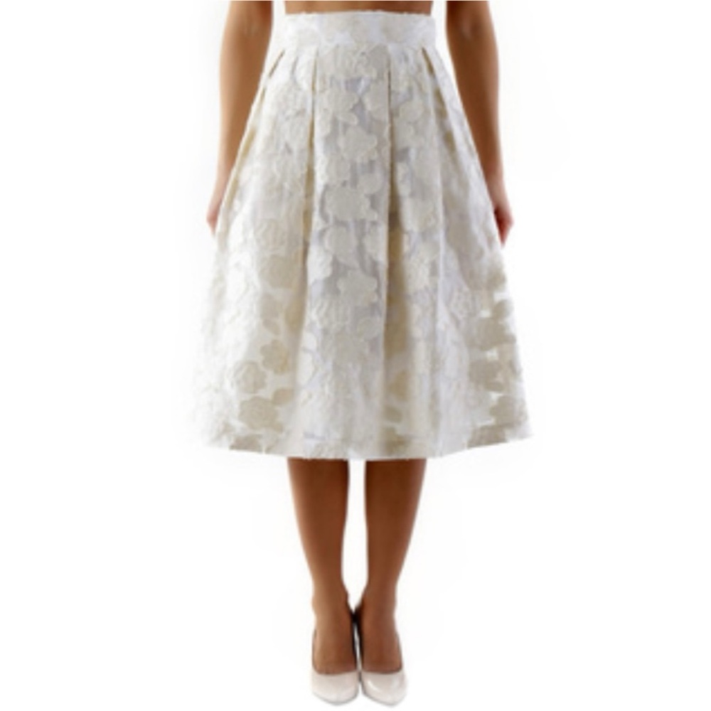 Cristina Gavioli Floral Appliqué Pleated Skirt Size 8 (Runs Small)